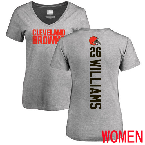 Cleveland Browns Greedy Williams Women Ash Jersey #26 NFL Football Backer V-Neck T Shirt->cleveland browns->NFL Jersey